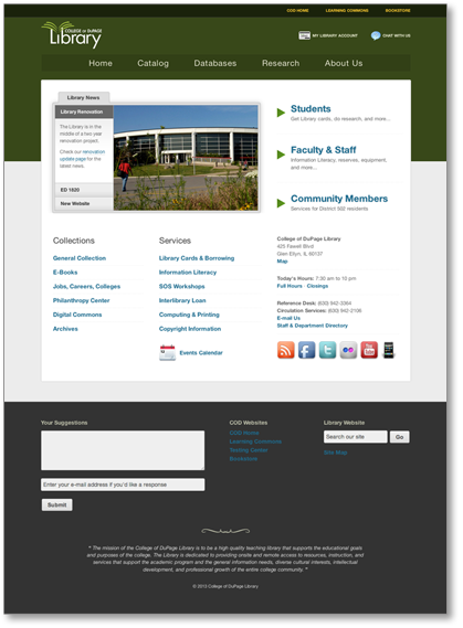 Screen shot of the new Library website